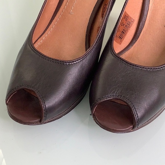 Fossil Allison Leather Peep toe wood heels platform size 8 EUC - Picture 6 of 16